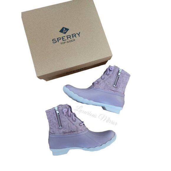 Sperry Womens Duck Boots Purple Ankle Low Heel Cuban Zip Lined Winter Fall 7 New - Picture 2 of 8